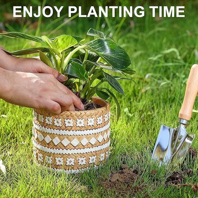 vomiceak Concrete Rattan-Style Plant Basket Planter, 5.3" Plant Pots Indoor Outdoor with Drainage Hole, Boho Flower Pot for Succulents, Herbs, Modern Farmhouse Decor, Ideal Gift for Plant Lovers