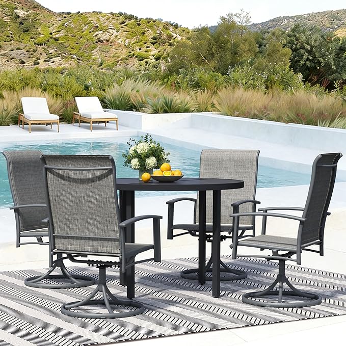 Patio Swivel Chairs Set of 6, All-Weather Metal Outdoor Dining Set with Breathable Mesh Seat, Lightweight Gray Swivel Bistro Chairs for Garden, Deck, Porch - Cool & Comfortable Relaxation