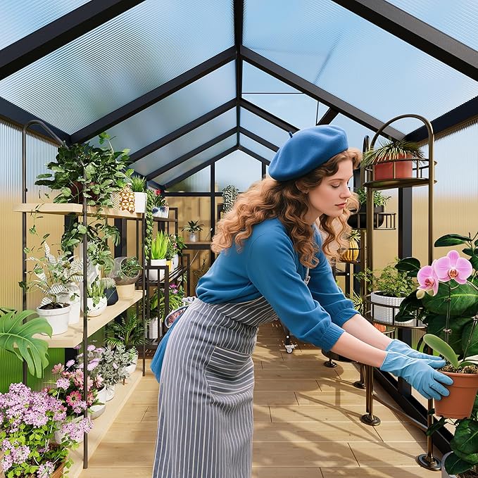 6x10 FT Greenhouse, Polycarbonate Walk-in Greenhouse for Outdoors with Roof Vent & Lockable Outward-Opening Swing Door, Heavy-Duty Aluminum Green House for Garden, Backyard, Patio, Lawn, Dark Grey