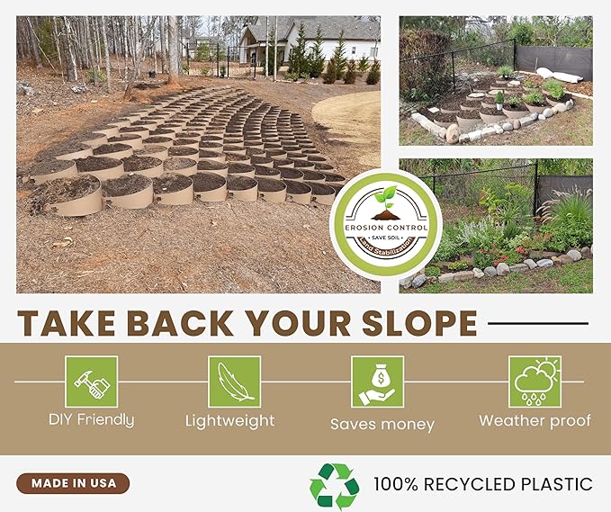 Dirt Locker Erosion Control Hillside Planters, 25-Pack-Black—DIY-Raised Garden Bed Terracing Kit for Mild Slopes, 10°-24°-Geogrid Water Retention Planting Stabilizer-Retaining Wall Compatible