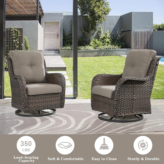 Belord Outdoor Furniture Wicker Conversation Sets - 7 Piece Patio Rattan Furniture Sets with Swivel Rocker Chairs Outdoor Sofa for Porch Deck Backyard Brown/Grey