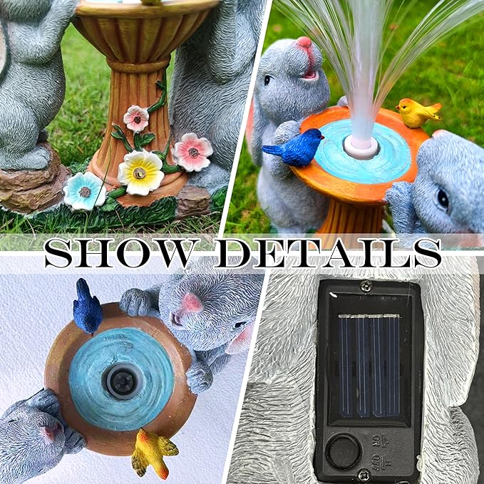 Solar Rabbit Garden Statues，LED Lights Outdoor with 7 Multi-Color Changing Modes Solar Garden Decor Yard Lights Outside Patio Lawn, Gifts for Mom Grandma Women Birthday