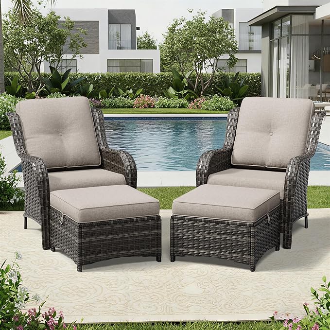 Joyside 4 Piece Wicker Patio Furniture Set, Rattan Patio Chairs with High Back, Deep Seating, Wide Armrest, Thickened Cushions, Outdoor Furniture for Deck, Porch Use