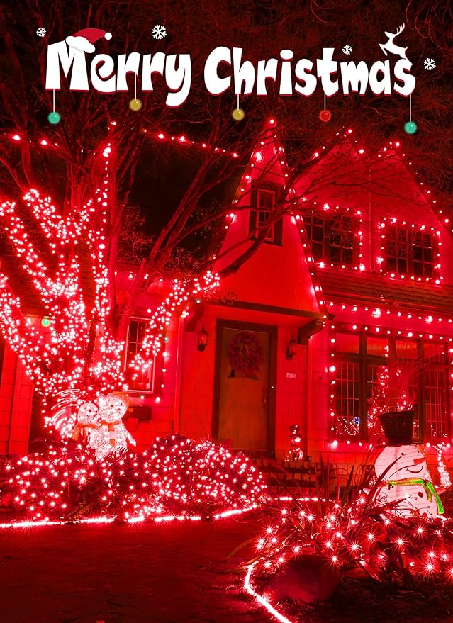 Minetom Christmas String Lights Battery Operated, 2 Pack Total 33FT 100 LED Battery Powered Fairy Lights with Timer, 8 Modes, Waterproof String Lights for Outside Indoor Bedroom Tree Decoration, Red