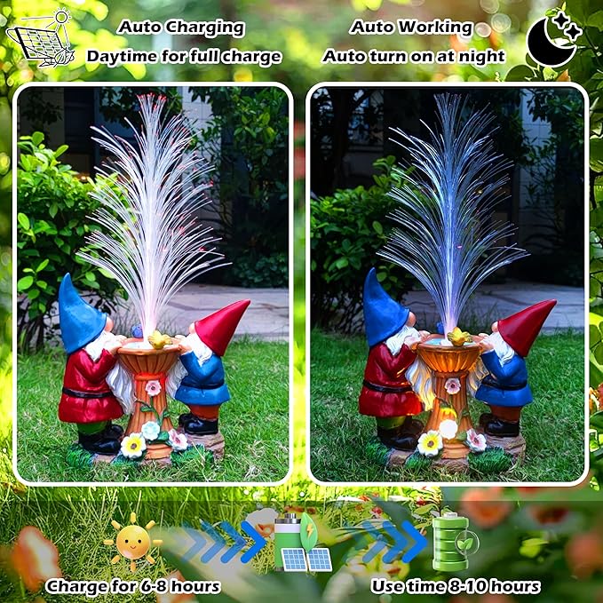 Solar Gnome Garden Statues，LED Lights Outdoor with 7 Multi-Color Changing Modes Solar Garden Decor Yard Lights Outside Patio Lawn, Gifts for Mom Grandma Women Birthday