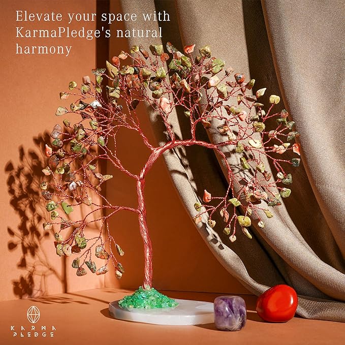 Unakite Healing Crystal Tree of Life for Home and Office Decor, Positive Energy, Wealth, Good Luck, Reiki Healing Crystals and Stones, Handmade Feng Shui Decoration, Birthday Gifts for Women, Mom