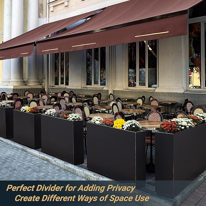 Wallowa Metallic Heavy Planter for Outdoor Plants, 38Lx10Wx30H Inches Tall and Long Metal Divider Planter Box with Hand Brushed Gold Edge for Outside & Indoor, No Assembly (Black)