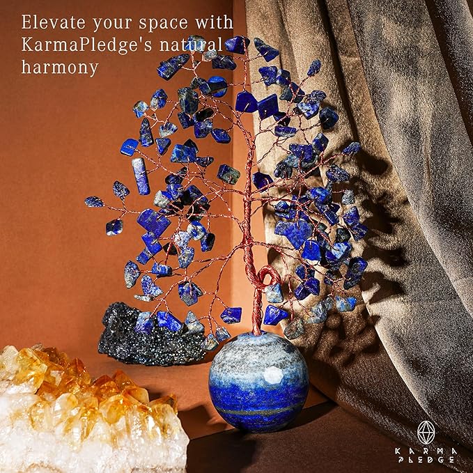 Crystal Tree of Life Home and Office Decor Gifts for Women, Lapis Lazuli Chakra Healing Stones Feng Shui Bonsai Tree for Positive Energy, Money, Good Luck, Christmas Decor, Birthday Gifts for Mom
