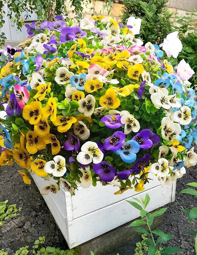 Thinktral Artificial Flowers for Outdoors Fake Plants, 12pcs Fake Flowers Artificial Plants Outdoor UV Resistant,Silk Faux Flowers Shrubs Greenery Plants for Porch Garden Patio Window Box Decor