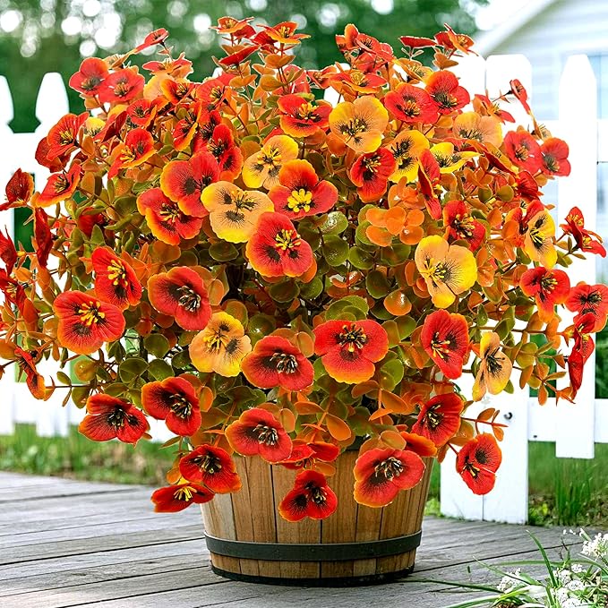 Thinktral Artificial Mums Fall Flowers for Outdoors, 12pcs Fake Mums UV Resistant Outdoor Artificial Plants, Faux Silk Flowers Plants for Porch,Garden, Patio,Window Box Decoration