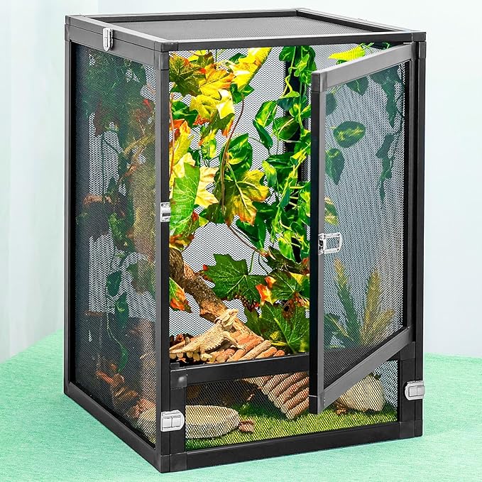 BINANO 13 Gal Detachable and Foldable Reptile Butterfly Cage Terrarium, 360° Observation, Airflow, Interaction in Gecko Tank for Crested Geckos, Leopard Geckos, Chameleons, Bearded Dragons