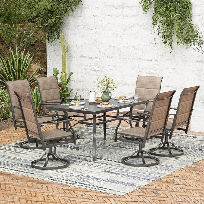 Soohow Swivel Outdoor Dining Chairs Set of 8, Patio Swivel Dining Chair with Textilene Fabric, Outdoor Metal Armchair All Weather Resistant, Ergonomic Comfort, Perfect for Patio, Backyard, Balcony
