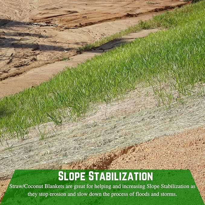 Farm Plastic Supply 100% Biodegradable Erosion Control Blanket - Straw/Coconut Straw Garden and Landscape Cover, Straw Blanket, Erosion Control (7' x 112.5')
