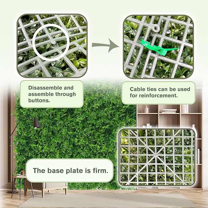 DOPGIB Greenery Faux Grass Wall Backdrop: 20"x20" (24P) UV-Anti Artificial Green Boxwood Panel for Patio Balcony Privacy & Ivy Fence Covering Privacy, Garden, Backyard Wall Backdrop Decor
