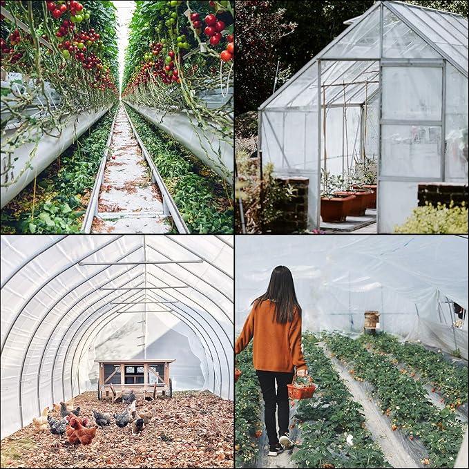 VEVOR Greenhouse Plastic Sheeting 10 x 25 ft, 6 Mil Thickness UV Resistant Clear Polyethylene Film, Hoop Green House Cover for Farms, Agriculture, Garden