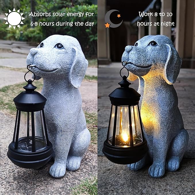 Qobumy Solar Dog Outdoor Garden Statue with LED Light,Dog Solar Lights Lantern Outside Decorations for Yard, Lawn Decor Statue for Patio, Balcony, Yard Ornament,Unique Dog Gifts for Mom