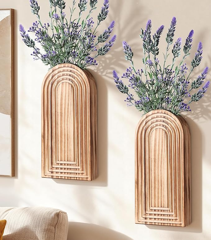 Wooden Wall Vase Set of 2, Wall Hanging Planter Modern Farmhouse Wall Decor for Boho Wall Decor for Indoor Entryway Hallway Bathroom Living Room Dining Room