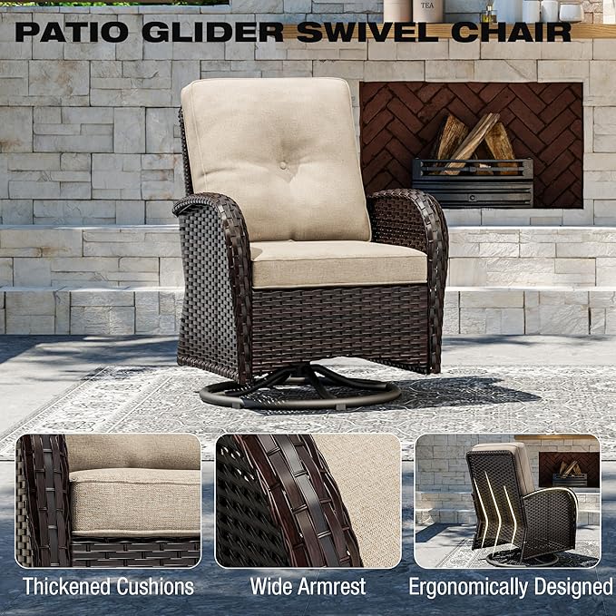 Joyside Wicker Patio Furniture Set, 10 Piece Outdoor Furniture Set with Thickened Cushions, High Back, Deep Seating, Wide Armrest, Outdoor Swivel Rocker Chairs for Porch, Deck