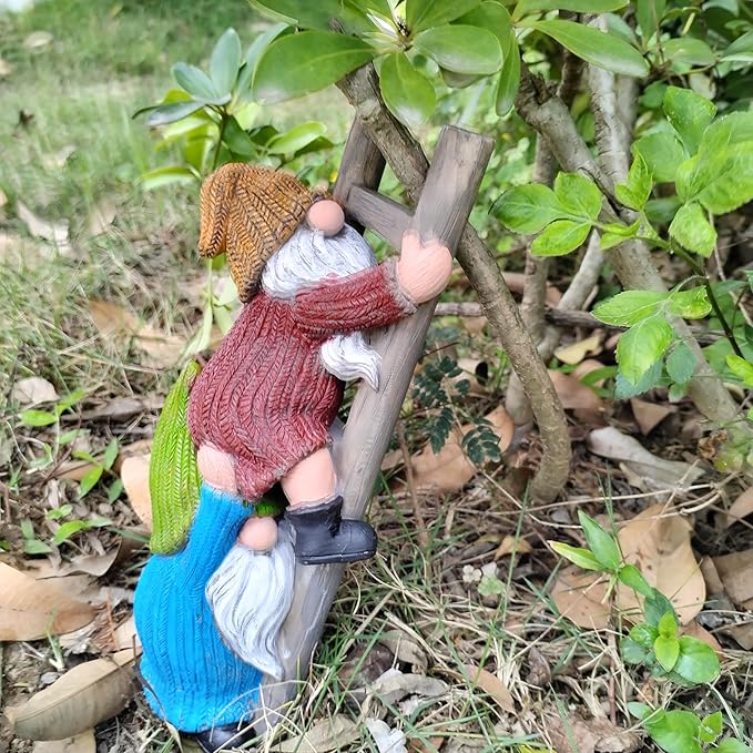 Climbing Ladder Gnomes Tree Faces Decor Outdoor for Yard Cute Gnome Garden Statue Art Resin Dwarf Sculpture for Yard Outdoor Decoration Ornaments