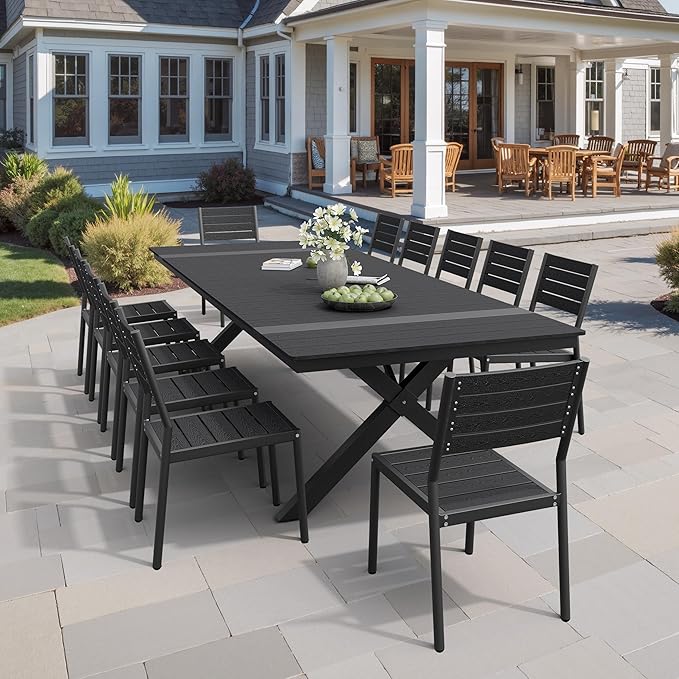 Pellebant Stackable Outdoor Dining Chairs Set of 2, Aluminum Patio Chairs with Armless, All-Weather for Garden, Lawn, Deck, Porch and Yard, Black