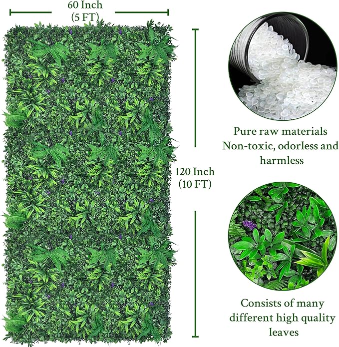 ODTORY Artificial Greenery Wall Panels: 60'' x 120'' UV-Anti Faux Greennery Grass Wall Privacy Backdrop Fence Screen for Garden Fence Covering Privacy, Outdoor Indoor Home Decor
