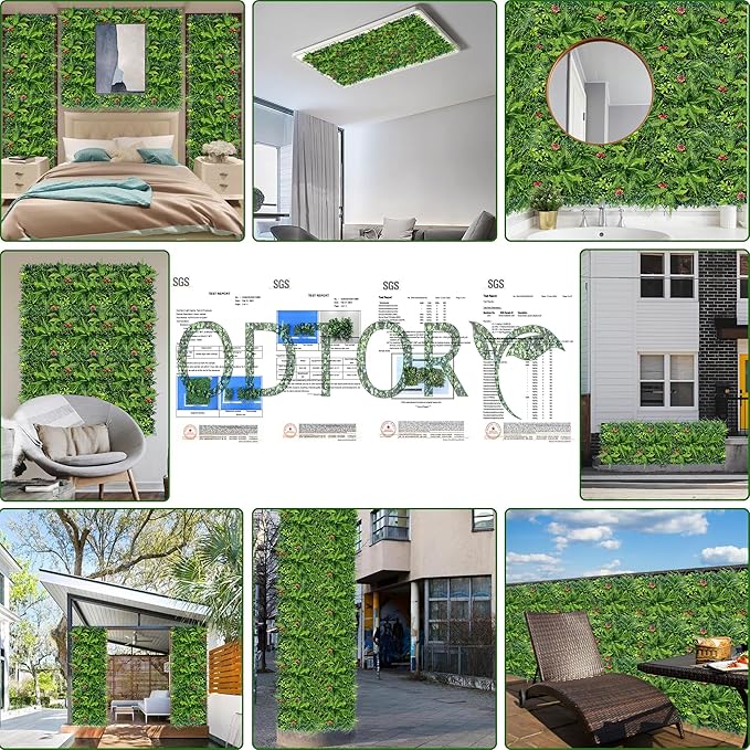 ODTORY Artificial Grass Wall Backdrop Panels: 40×40 in UV-Anti Greenery Boxwood Panels for Indoor Outdoor Green Plant Wall Decor & Ivy Fence Covering Privacy