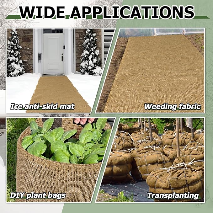 ANPHSIN 30ftx23.6in Natural Burlap Plant Covers Freeze Protection - Winter Frost Blankets Cloth Fabric Roll for Outdoor Bushes Trees Potted Plants Cold Weather
