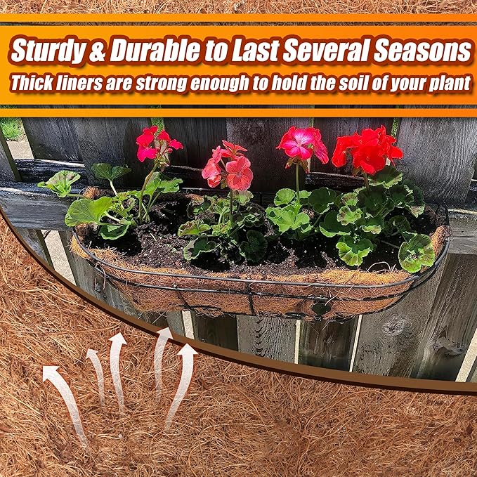 Coco Liners for Planters 36 Inch, 3 Pack Trough Window Box Liners, Coconut Fiber Liners for Planters Flower Baskets Garden Outdoor Plants