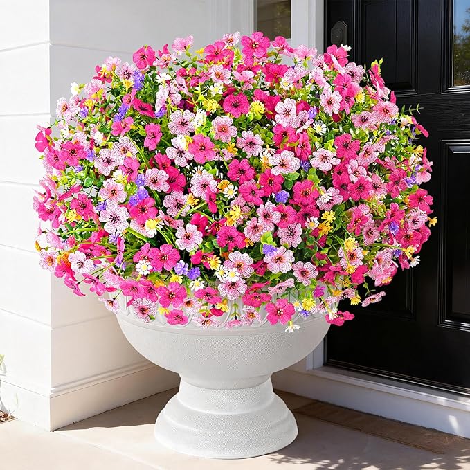 BLEUM CADE Artificial Flowers for Outdoors, 22 Bundles Fake Outdoor Flowers Faux Plants, UV Resistant Artificial Plants & Flowers for Decoration, Outside Fake Plants for Porch Garden Decor