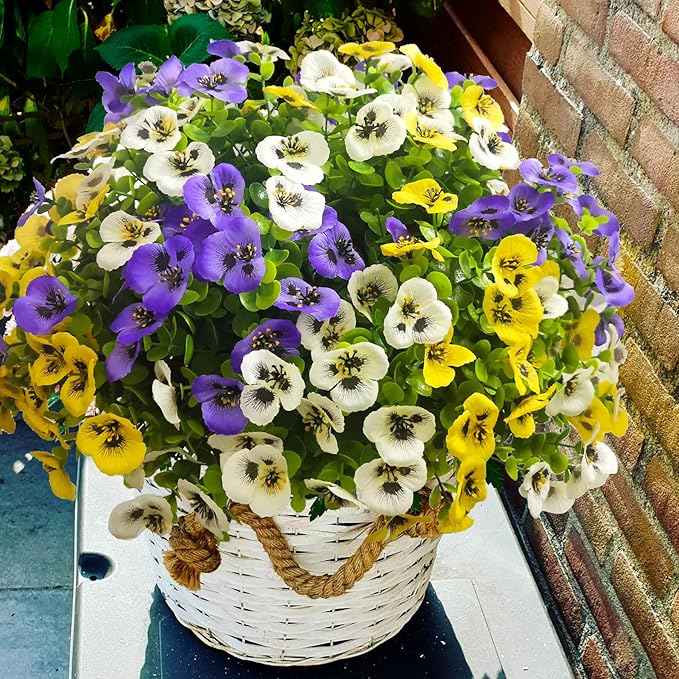 Thinktral Artificial Flowers for Outdoors Fake Plants, 14 pcs Fake Flowers Artificial Plants Outdoor UV Resistant, Silk Faux Flowers Shrubs Greenery Plants for Porch Garden Patio Window Box Decor