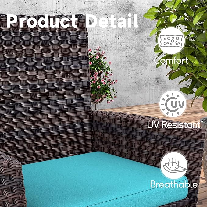 10 Piece Outdoor Dining Set,Rattan Patio Conversation Set of 8 Chairs,Patio Dining Table and Chairs w/Cushions,Square Glass Tabletop,Umbrella Cutout for Patio,Blue