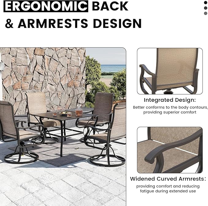 Patio Swivel Chairs Set of 2, Outdoor Dining Chairs with High Back, All-Weather Swivel Rocker Chair for Lawn, Porch or Garden (Brown)