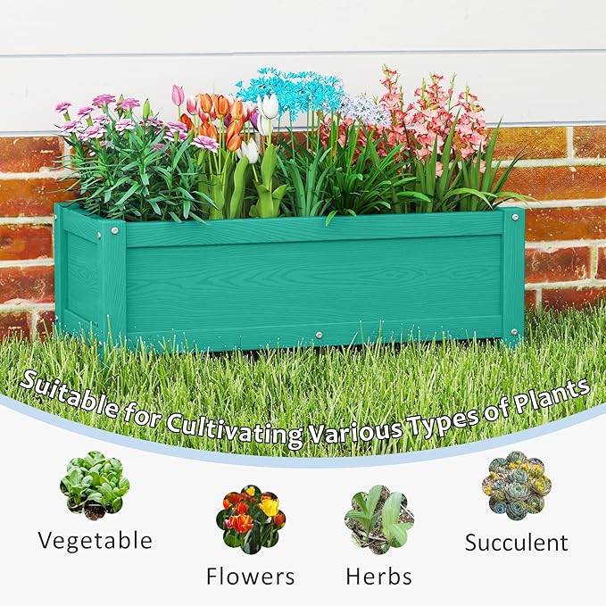 HDPE Raised Planter Box Outdoor,Rot-Resistant and Non-Cracking,Raised Beds for Gardening 29.5 * 14.4 * 9.8 in for Yard,Lawn,Outdoor Planter Boxes Rectangle with Drainage Holes Aruba Blue