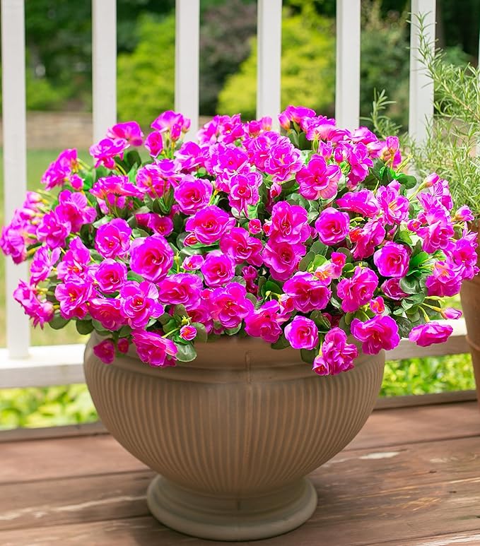 Ivydale Artificial Faux Outdoor Flowers Plants for Outside Spring Decoration, Fake Silk Fuchsia Camellia UV Resistant Realistic for Planter Porch Patio Balcony Garden Home, 3 Large Bundles
