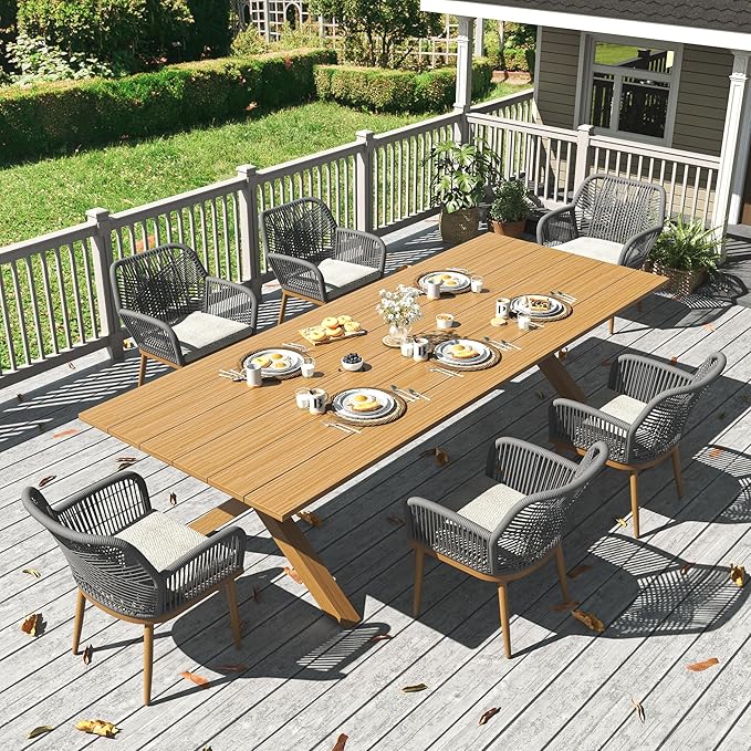 LayinSun Outdoor Dining Set for 6, 7 Pieces Patio Furniture Sets with Aluminum Dining Table and Rope Weave Chairs