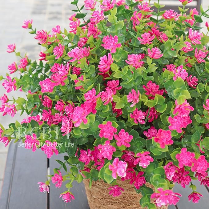 BCBLF Artificial Flowers for Outdoors, 12 Bundles UV Resistant Realistic Faux Plants for Outside Porch Planter, Spring Summer Home Garden Decoration, Pink