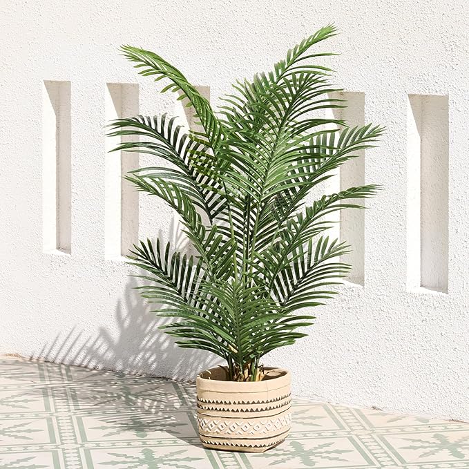 VeriNatural Artificial Palm Tree 4FT Tall Palm Trees UV Resistant Fake Plant Large Potted Faux Tropical Areca Palm Floor Plants for Indoor Outdoor Home Living Room Porch Patio Decor 2 Pack, VN125