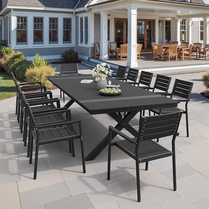 Pellebant Stackable Outdoor Dining Chairs Set of 6, Aluminum Patio Chairs with Arms, All-Weather for Garden, Lawn, Deck, Porch and Yard, Black