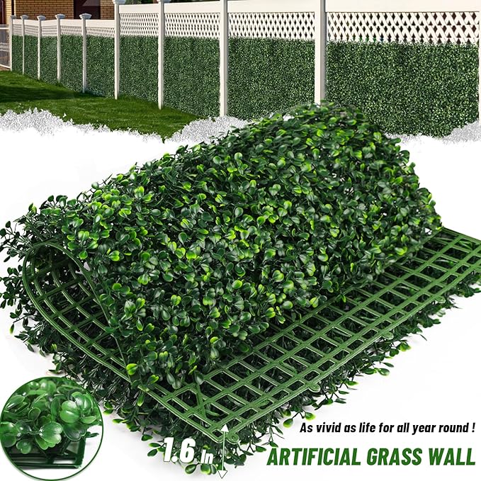Moeput Artificial Boxwood Roll,120x40 in (34 sqft) UV-Anti Faux Ivy Boxwood Hedge Leaf Grass Wall for Patio Balcony Privacy, Garden, Backyard Greenery Wall Backdrop and Fence Decor