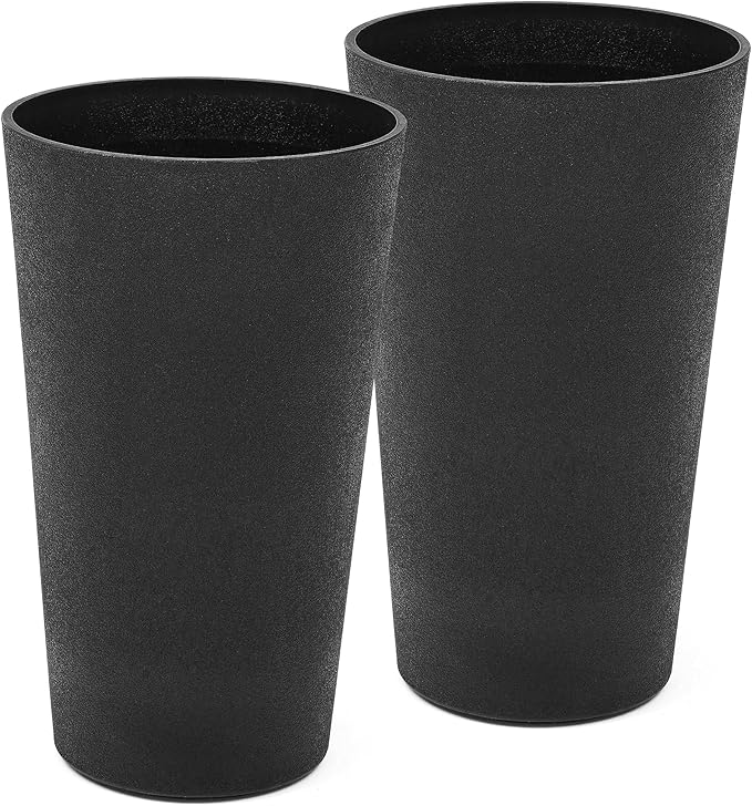 Autodaya 24" Tall Planters Set of 2, High-Density Resin Charcoal Outdoor Pots for Plants, Versatile Indoor/Outdoor Flower Pots w/Drainage Hole for Patio, Garden, Porch & Living Room Decor, Ideal Gift