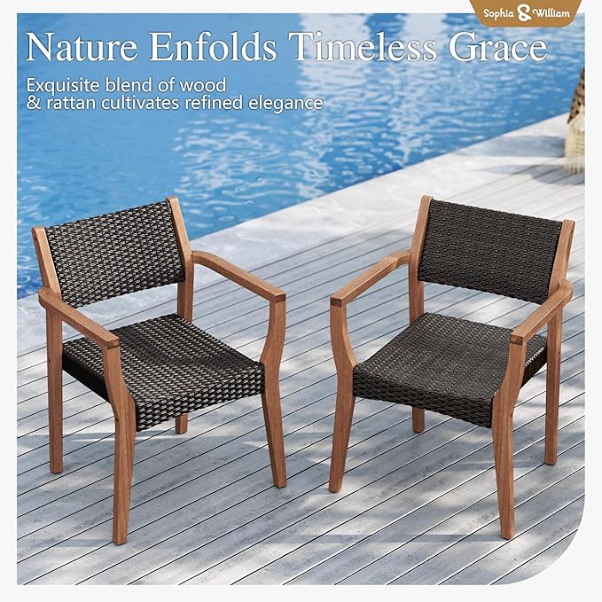 Sophia & William Patio Outdoor Table and Chairs Set, Patio Dining Sets for 6, 7 Pieces Patio Table Set Acacia Wood Table Expandable and Rattan Chairs for Backyard Deck Porch Outside