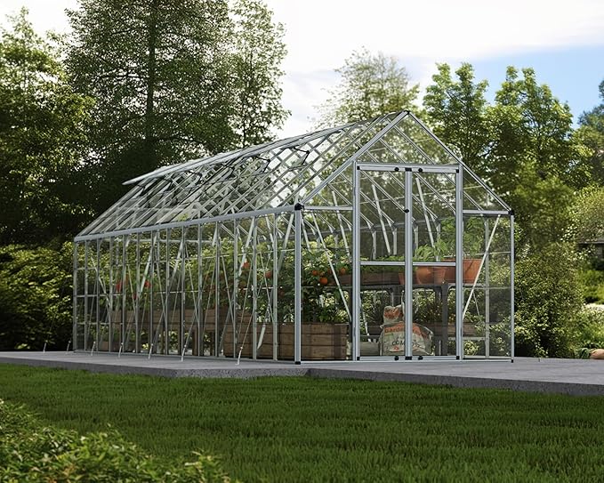 Palram - Canopia Snap & Grow 8 Ft. x 28 Ft. Greenhouse Kit Hobby DIY Walk In Green House Heavy Duty Polycarbonate, Aluminium Frame, with Lockable Door and Vent for Outdoors, Garden, Backyard In Silver