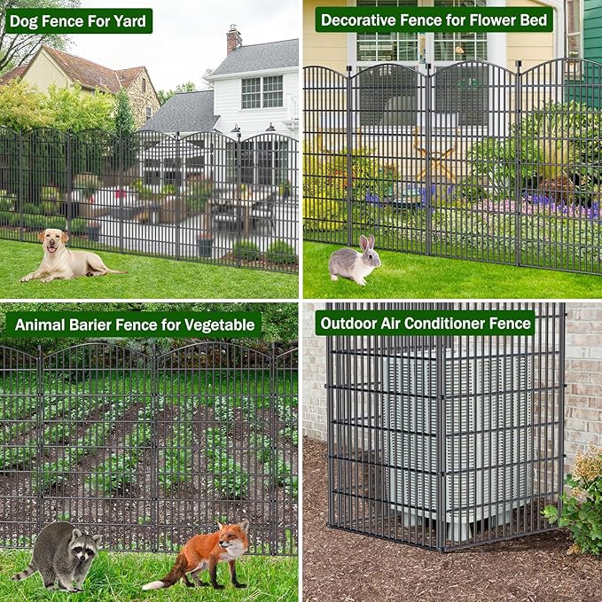 No Dig Decorative Garden Fence 10 Panels, 48 in (H) x 26 ft (L), Dog Fence Outdoor for Yard, Rustproof Metal Animal Barrier Ground Stakes Fencing for Garden, Patio, Flower Bed