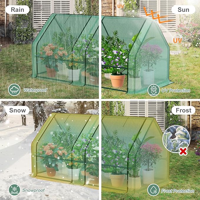 Aoodor 6 x 3 x 3 ft Mini Greenhouse with 2 Zipper Doors, Water-Resistant, UV-Protected for Flowers, Vegetables, and Herbs, Green
