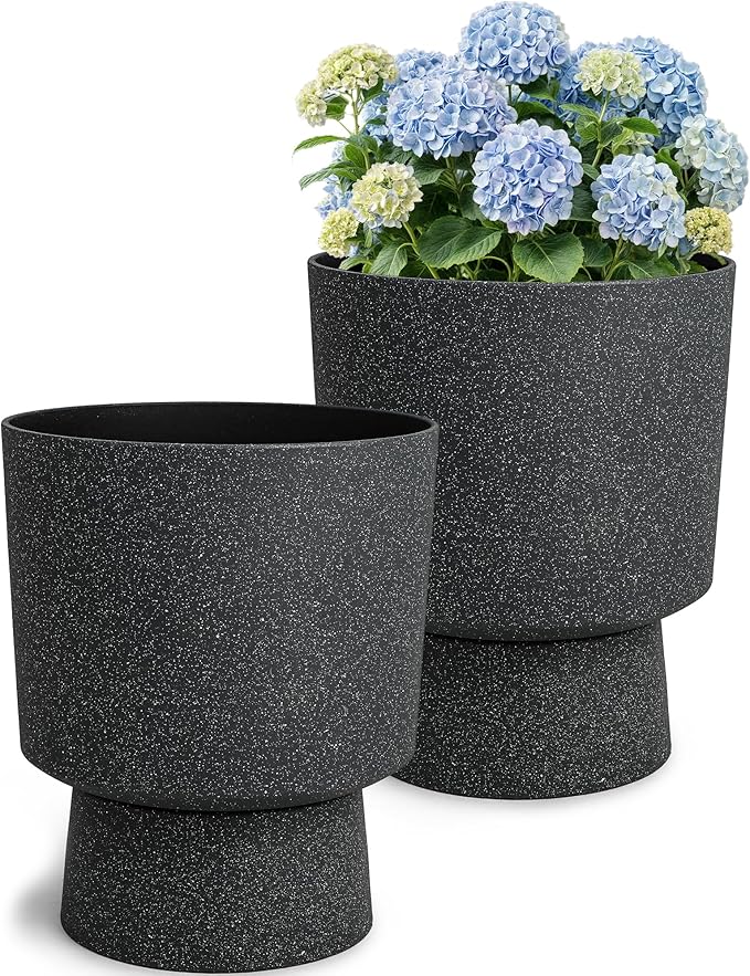 Ultym 16.75"H Urn-Style Tall Planters, 2-Pack Modern Large Flower Pots for Outdoor Indoor, 2-in-1 Design Plant Containers for Garden Patio Yard Balcony Porch or Home Decor, White Terrazzo, UV-Protect
