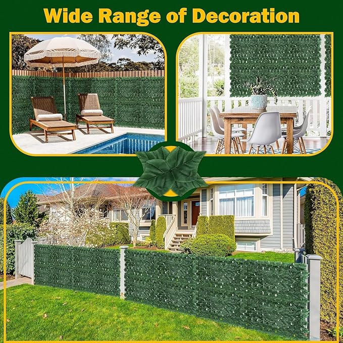 QIAOKAIYAN Artificial Ivy Privacy Fence Screen - 140''(L) x 60''(W) Greenery Wall Panels for Outdoor Fence, Balcony, Patio or Garden Decor, Dense Green Backdrop Panel, Faux Grass Panels with Zip Ties