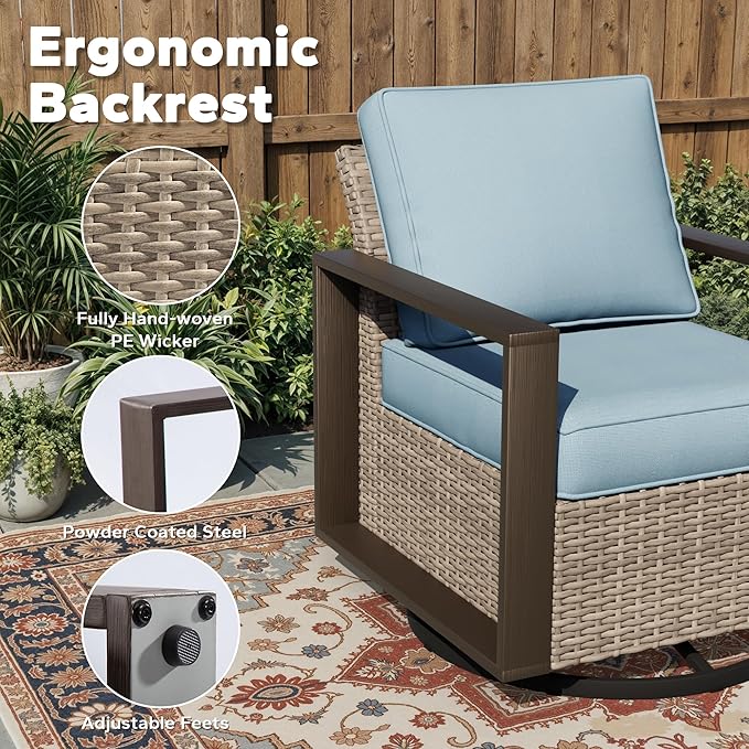 Joyside Outdoor Patio Swivel Rocker Chairs Set, 4 Pieces Wicker Rattan Chairs with Metal Wide Armrest, Thick Cushions and Deep Seating for Garden, Backyard, Porch, Deck