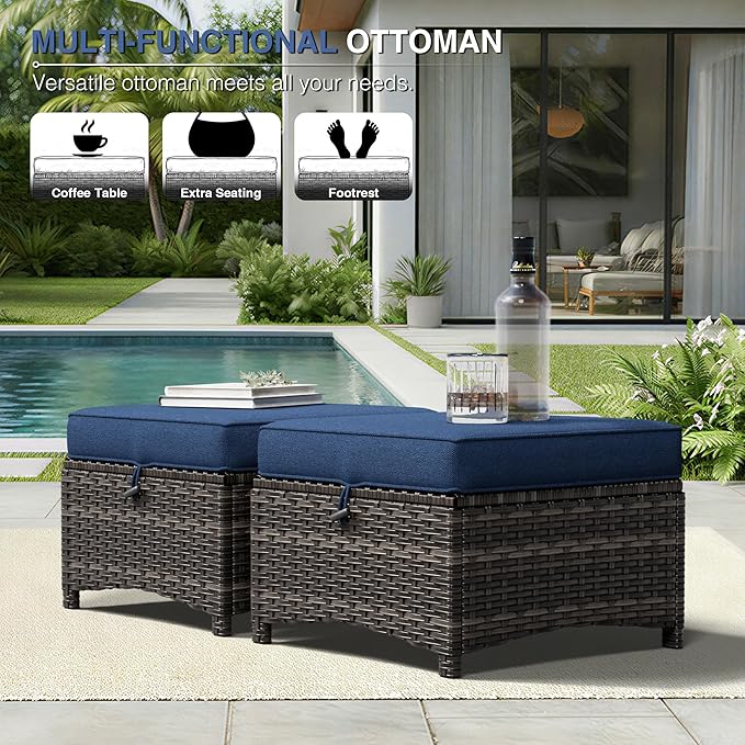 Joyside 7 Piece Wicker Patio Furniture Set, Rattan Patio Chairs with High Back, Deep Seating, Wide Armrest, Thickened Cushions, Outdoor Furniture for Deck, Porch Use