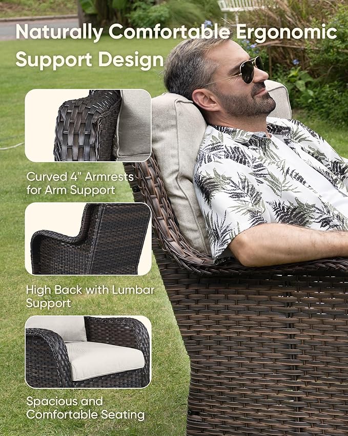 HUMMUH 3 Pieces Patio Bistro Set Wicker Patio Chairs Set of 2 with Tempered Glass Top Side Table Rattan Outdoor Furniture Conversation Set for Yard,Garden,Porch