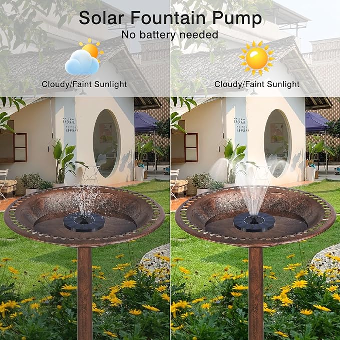 VECELO 28" Pedestal Outdoor Bird Bath with Solar Powered Fountain for Outside, Vintage Bronze Polyresin Lightweight Antique, Yard/Garden Decoration, Bronze